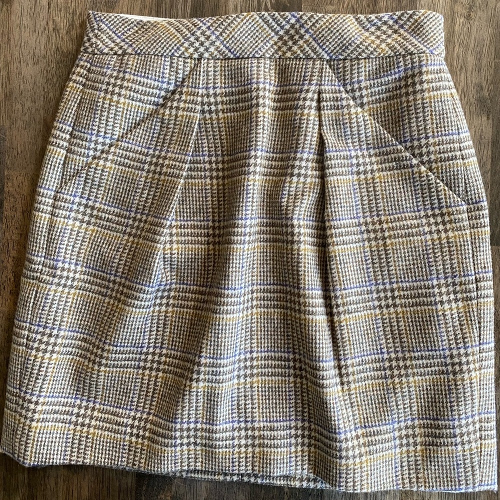 J. Crew 100% Wool Checkered Mini Skirt Size 0